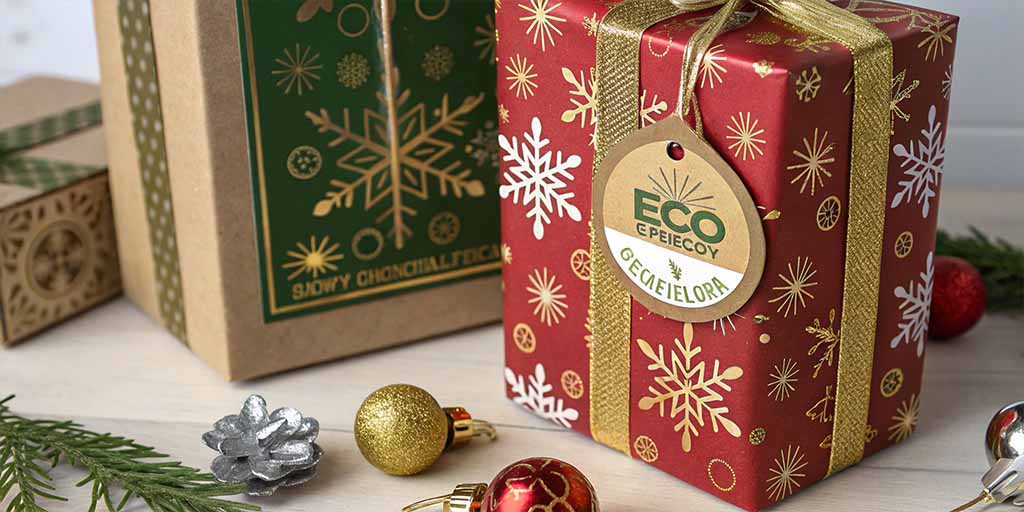 Eco-friendly holiday packaging with metallic finishes by Boyue Printing.