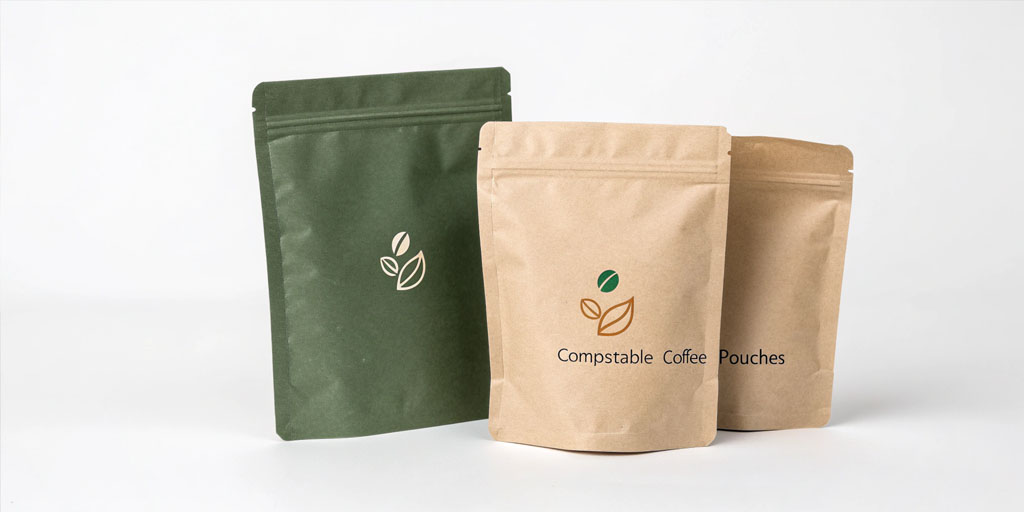 Compostable coffee pouches designed by Boyue Printing for JavaLife Coffee.