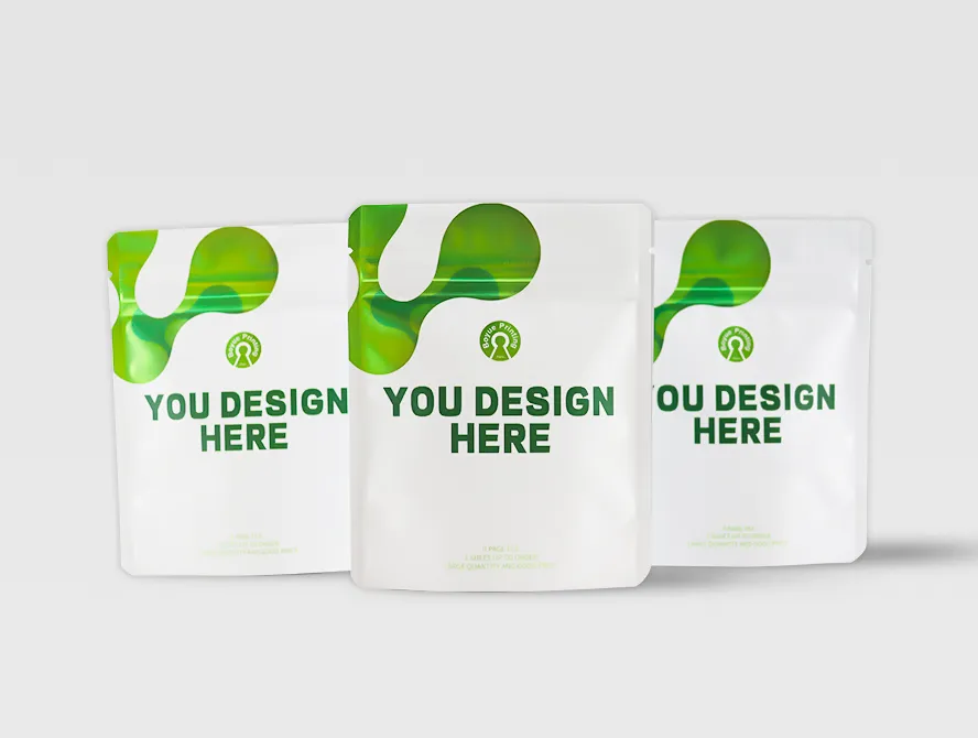 Group shot of multiple stand up pouches in different sizes