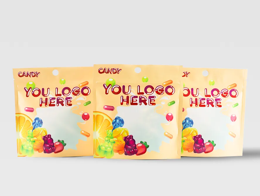 Front view of three custom candy bags