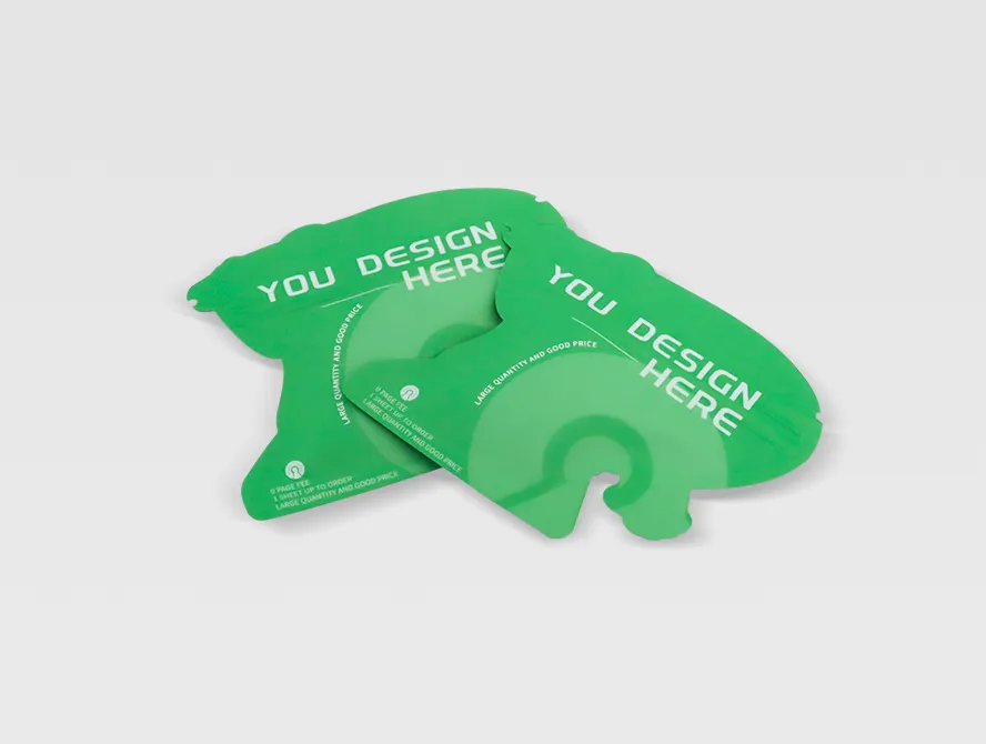 Top view of two die cut mylar bag