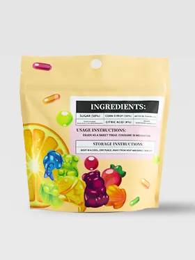 Back view of custom candy bag packaging