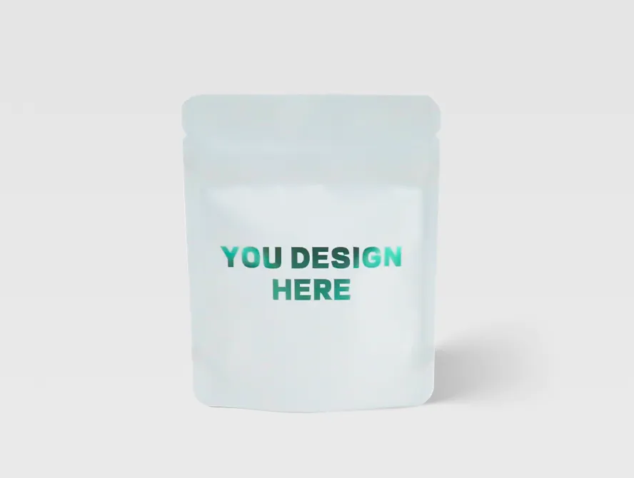 Back view of bath salt packaging pouch with clean minimalist branding