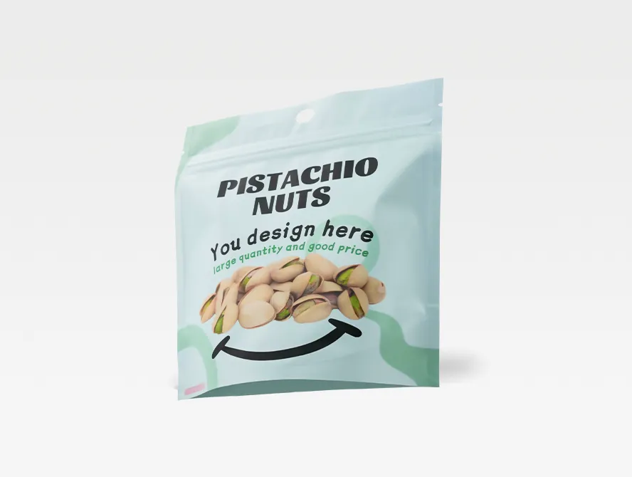 Side angle view of custom stand up pouch with zipper seal
