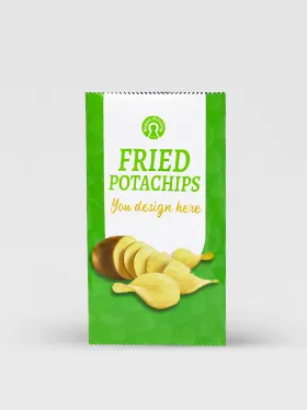 Straight front view of custom chip bag