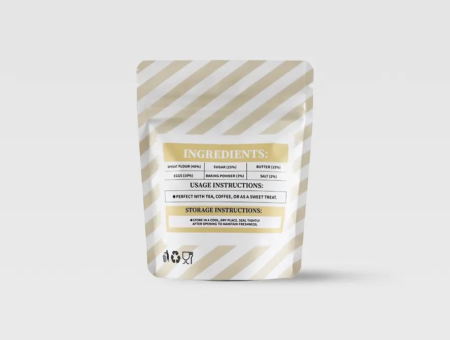 Back view of cookie packaging bag