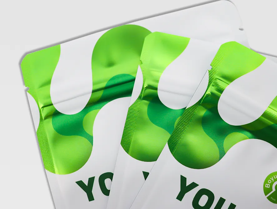 Close up detail of vibrant green pattern on custom pouch