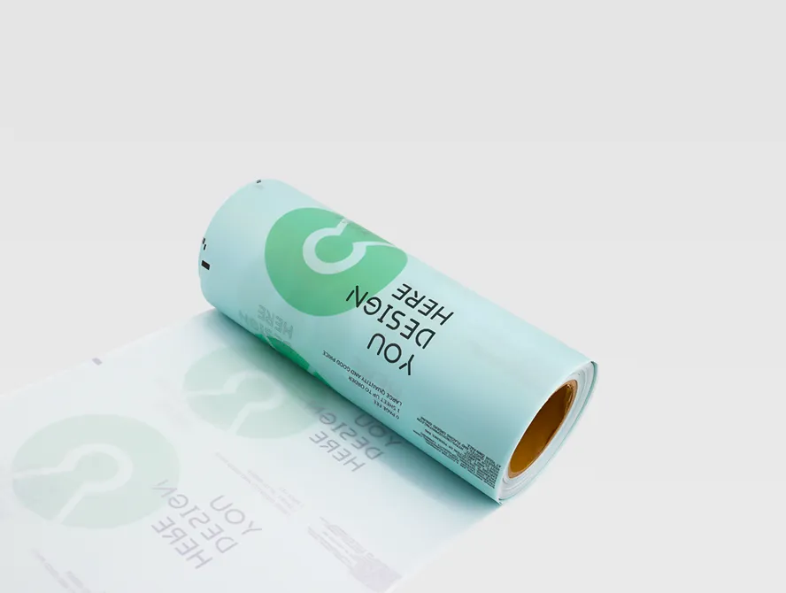 Slanted view of custom printed film roll