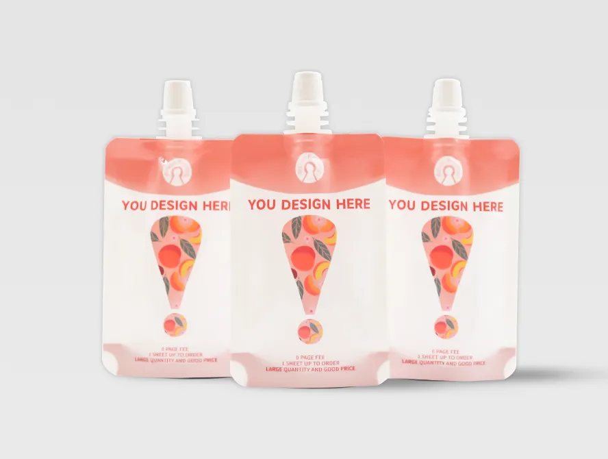 Three pink juice drink pouches front display