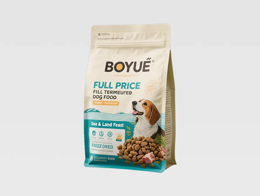 Matte finish dog food packaging with natural color design