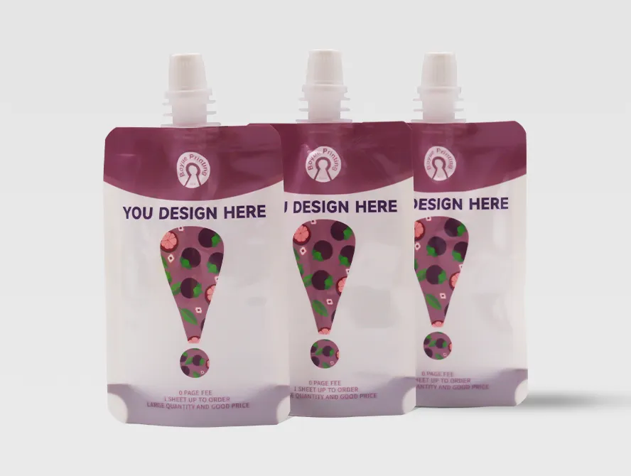 Assorted drink pouches in pink and purple tones