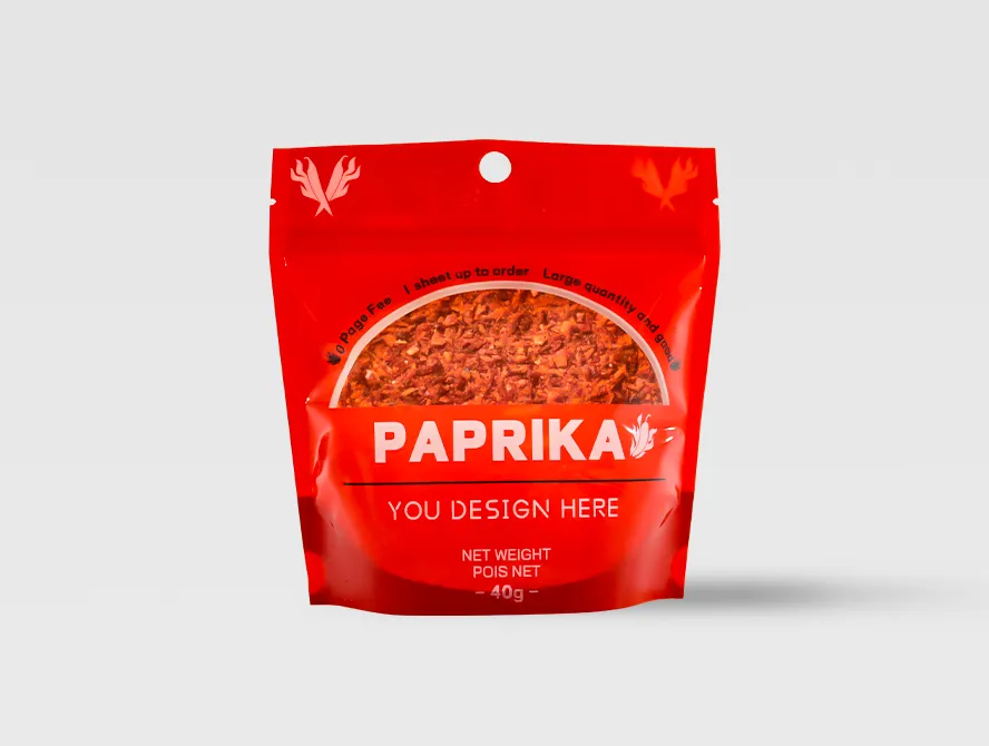 Paprika spice pouch with resealable zip and window