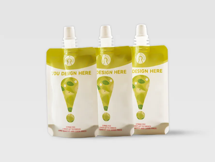 Set of three green juice pouches with spouts