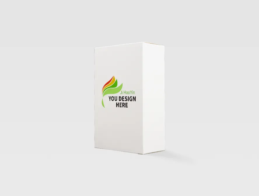 Opened white paper box with simple design and logo