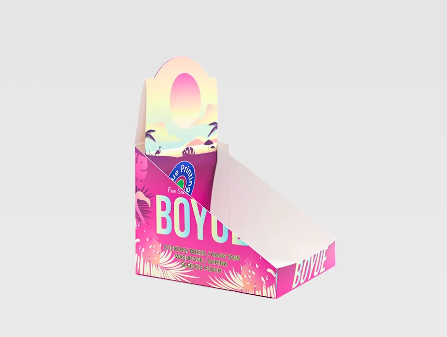 Colorful cardboard display box with top header