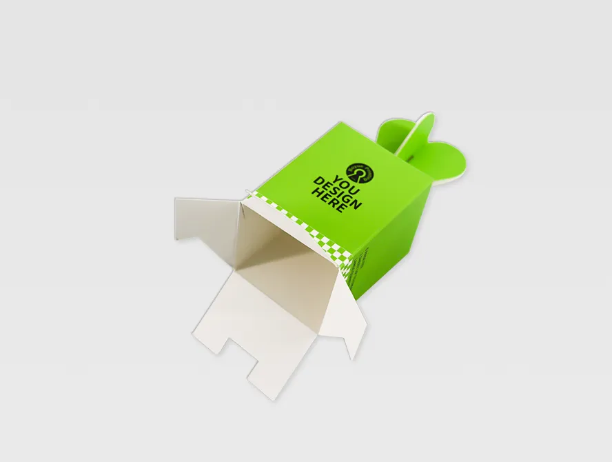 Opened green gift box with bunny top design