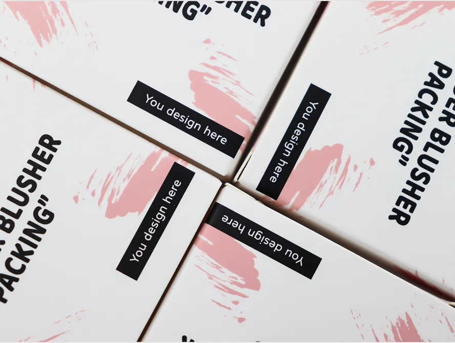 Flat layout of blush box packaging