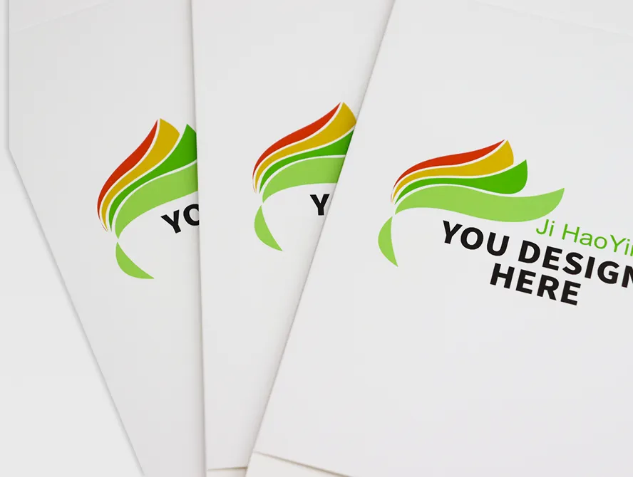 Flat white paper boxes with branding ready for assembly