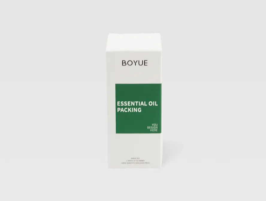 Front view of essential oil packaging box