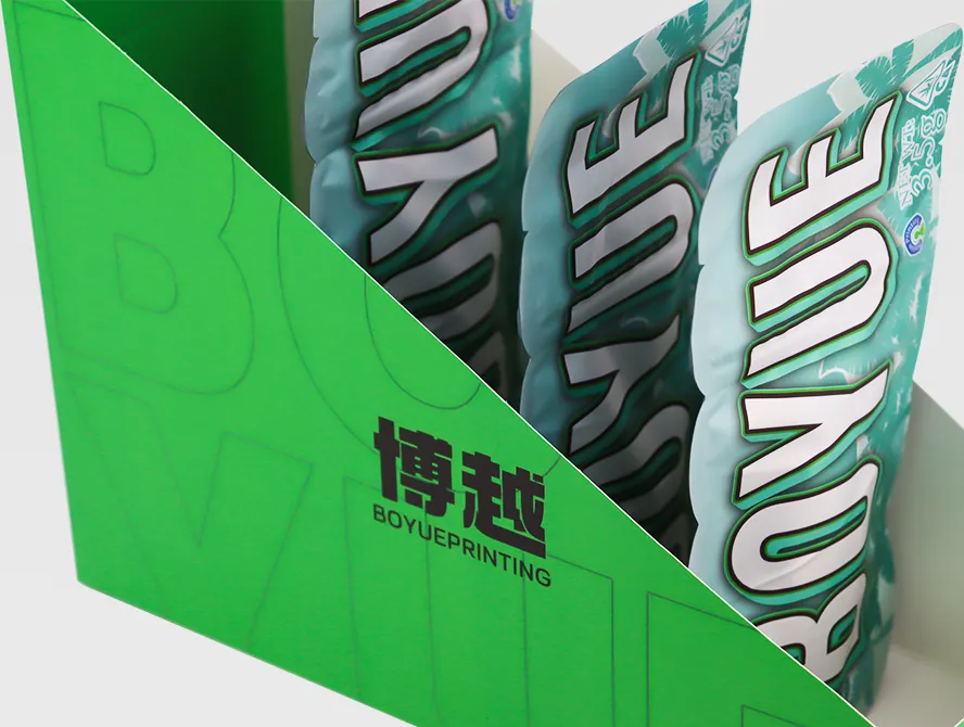 Green display box holding products