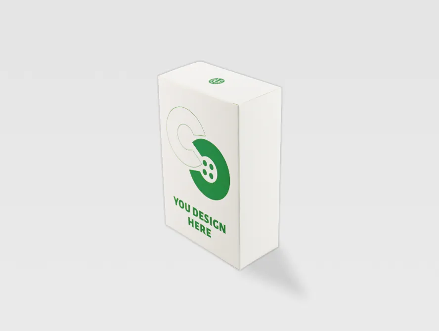 Opened straight tuck end box with simple packaging