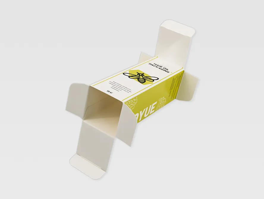 Opened custom hair oil box with sleek design