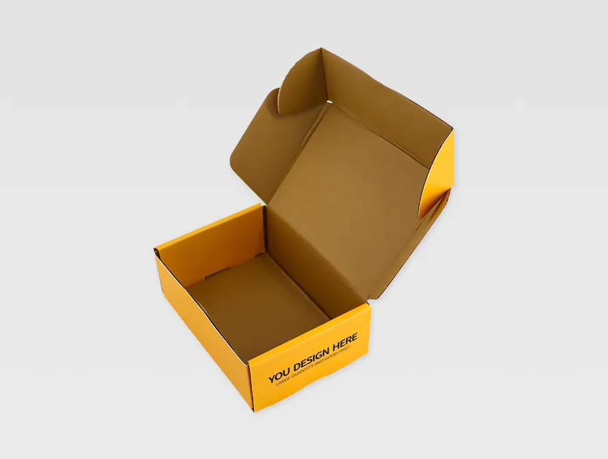 Angled open corrugated mailer box