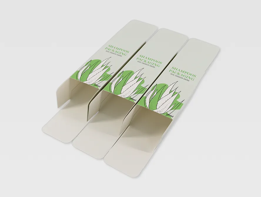 Multiple shampoo boxes stacked together with logo