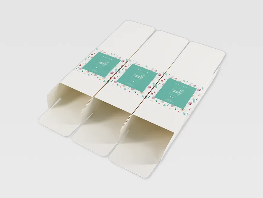 Flat perfume packaging boxes ready for assembly
