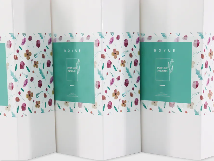 Perfume packaging box with elegant teal design