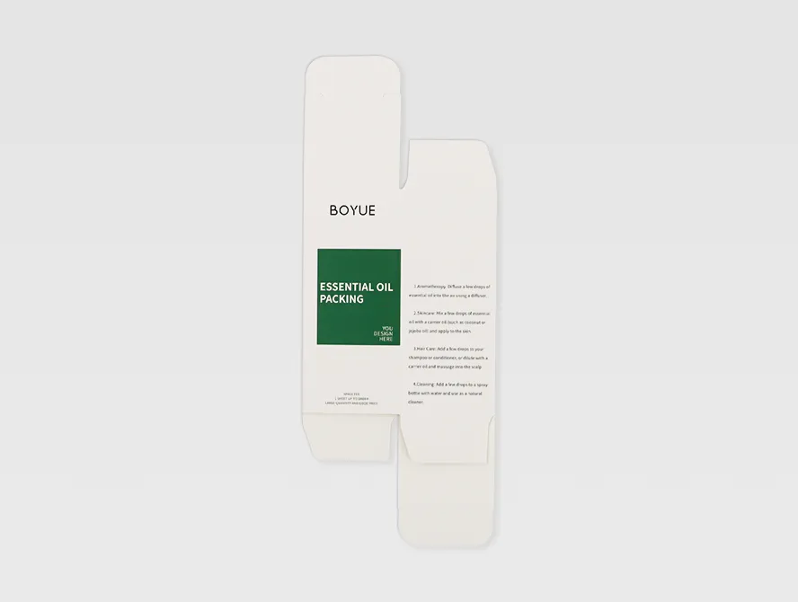Flat layout of essential oil packaging box