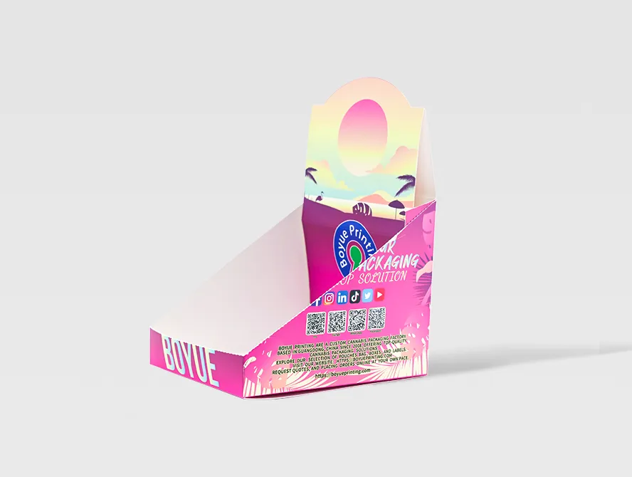 Side view of cardboard display box with bold design