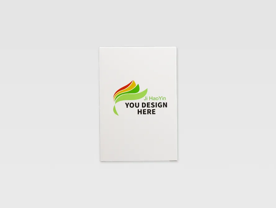 White paper boxes stacked with vibrant logo design