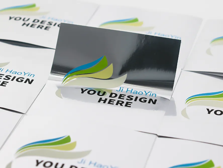 Reflective silver metallic vinyl stickers with text