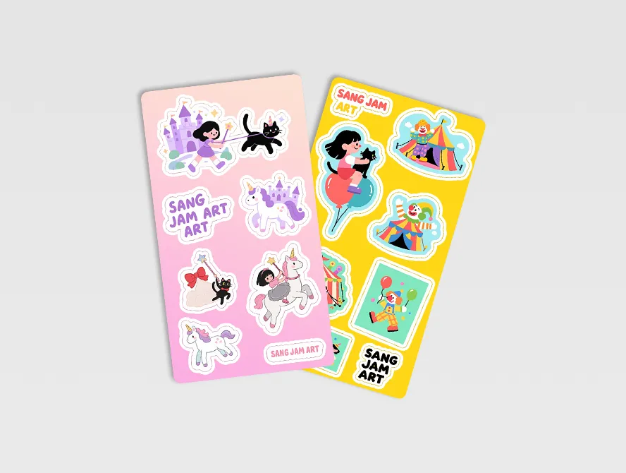 Animal themed custom sticker sheets in pastel colors