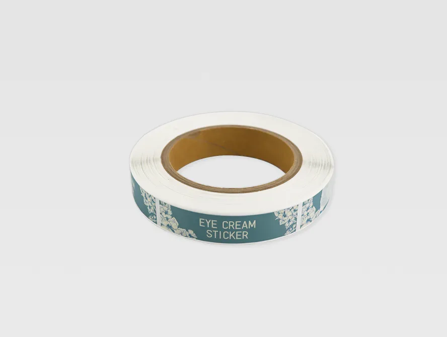 Custom eye cream label roll in blue design