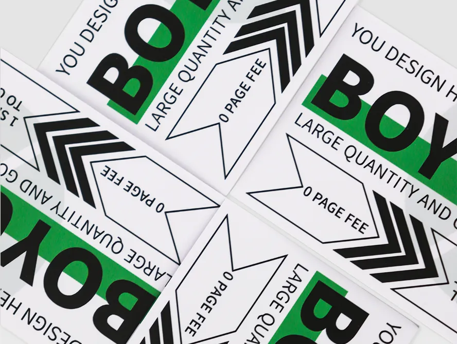 Stack of personalized bumper stickers with arrow graphics