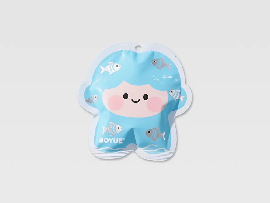 Blue character blind bag packaging with cute design