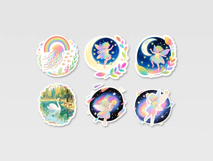 Galaxy themed custom reward stickers in circular shape