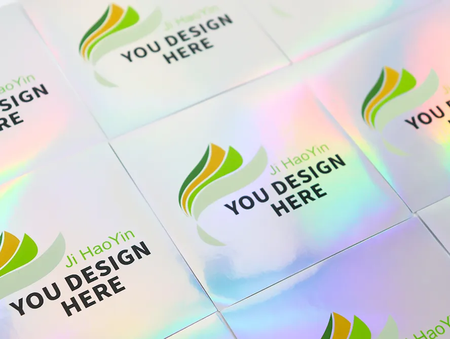 Glossy holographic stickers with printed logo