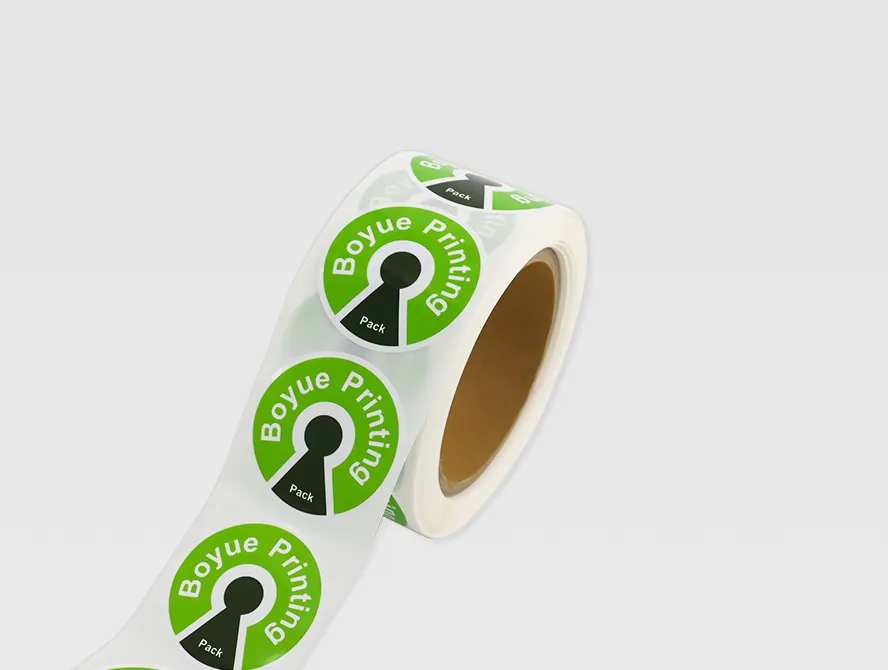 Green custom labels on roll packaging