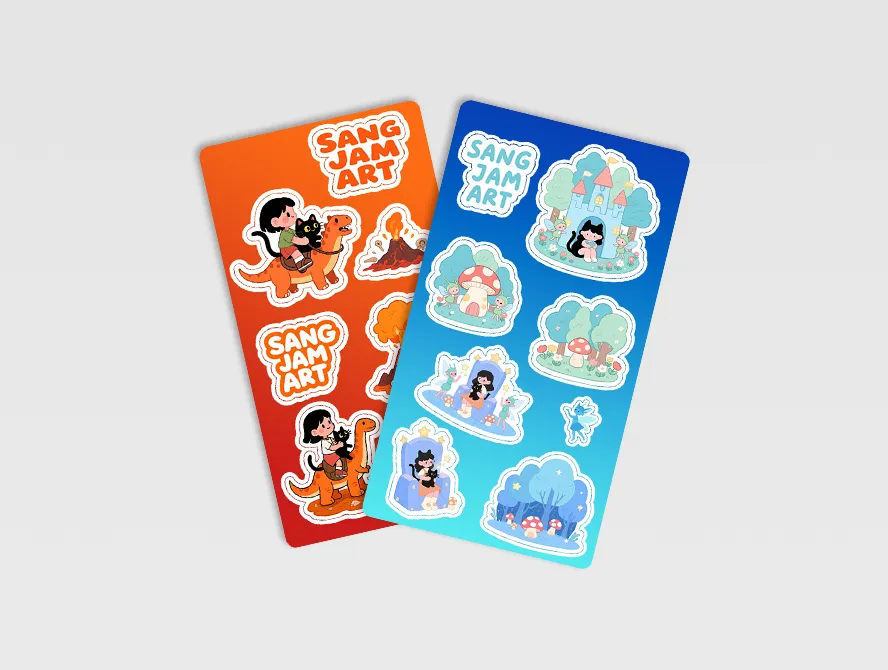 Red and blue custom sticker sheets with animal faces