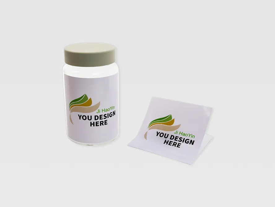 Jar with applied custom white vinyl sticker