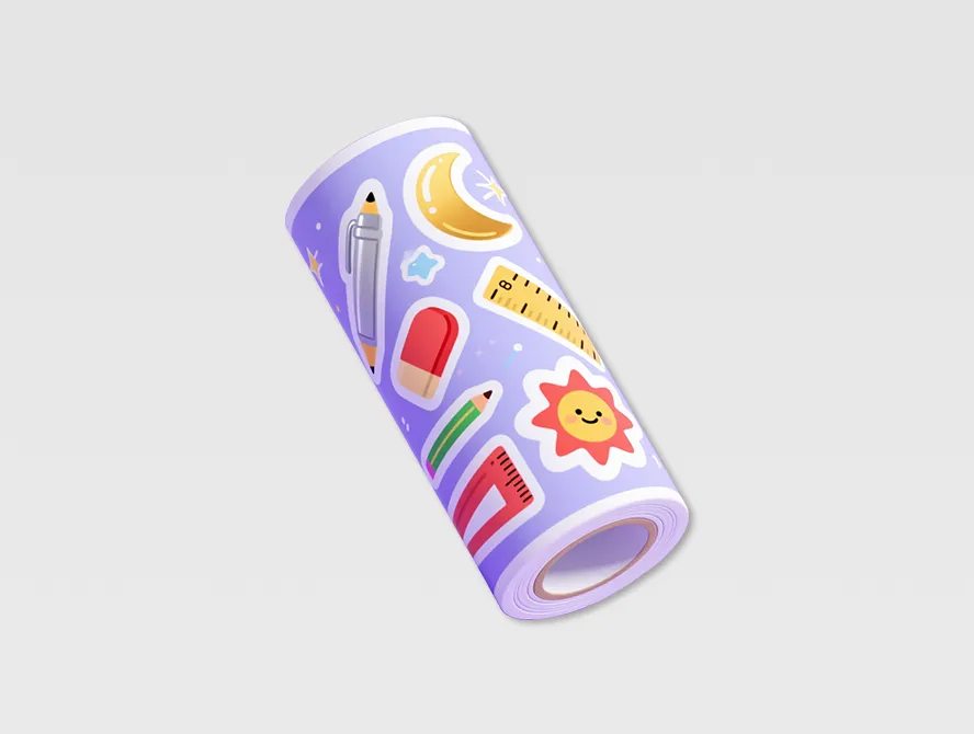 Purple kiss cut sticker roll with fruit illustrations
