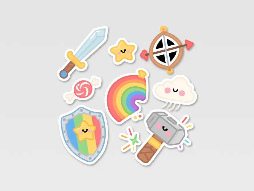 Bright reward stickers with rainbow and animal designs