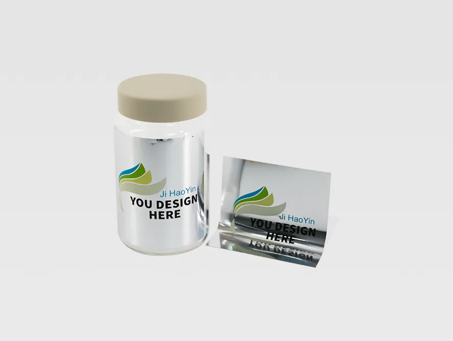 Jar with applied silver metallic vinyl sticker