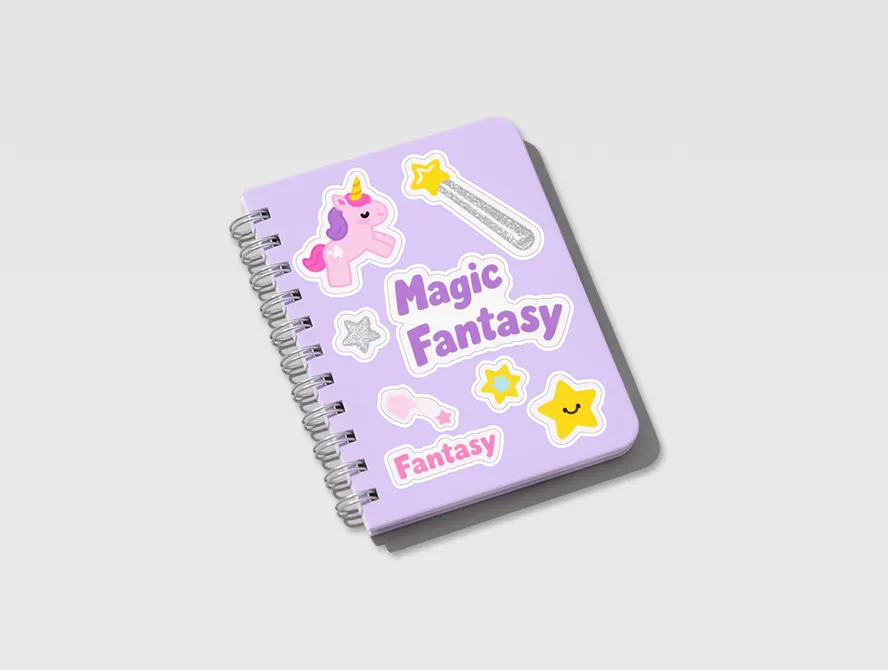 Lilac spiral sticker book with cute and girly designs