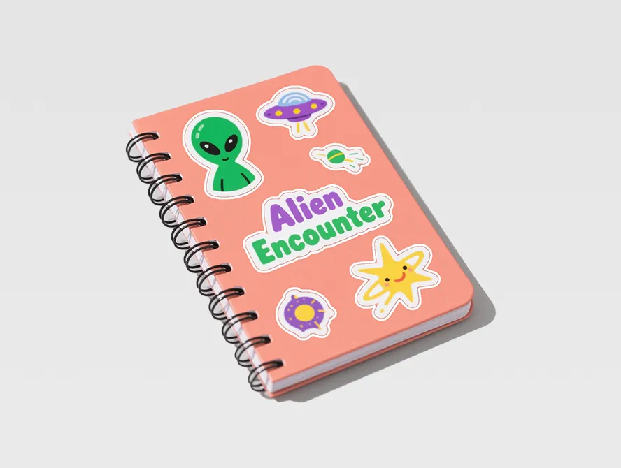 Pink sticker book with cactus and donut illustrations