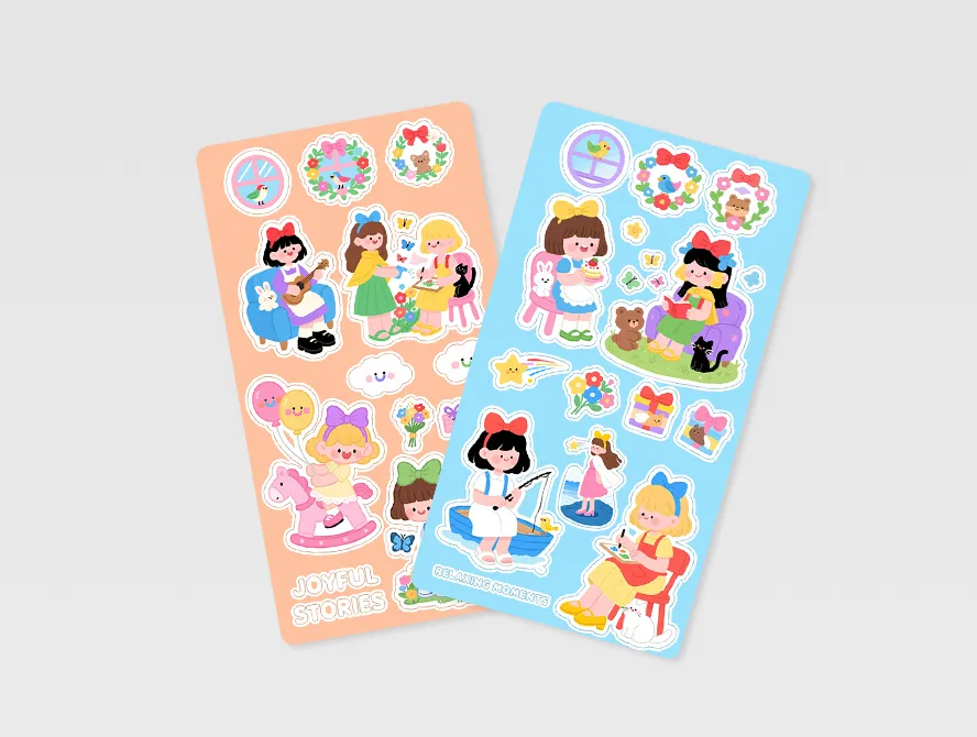 Custom sticker sheets with cartoon characters and hearts