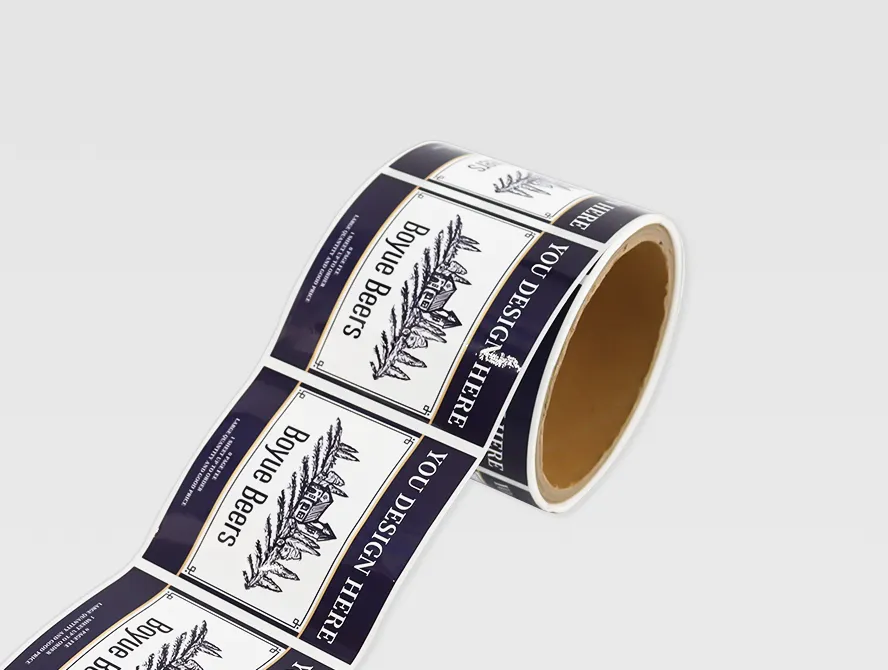 Rolled custom beer labels with bold logo